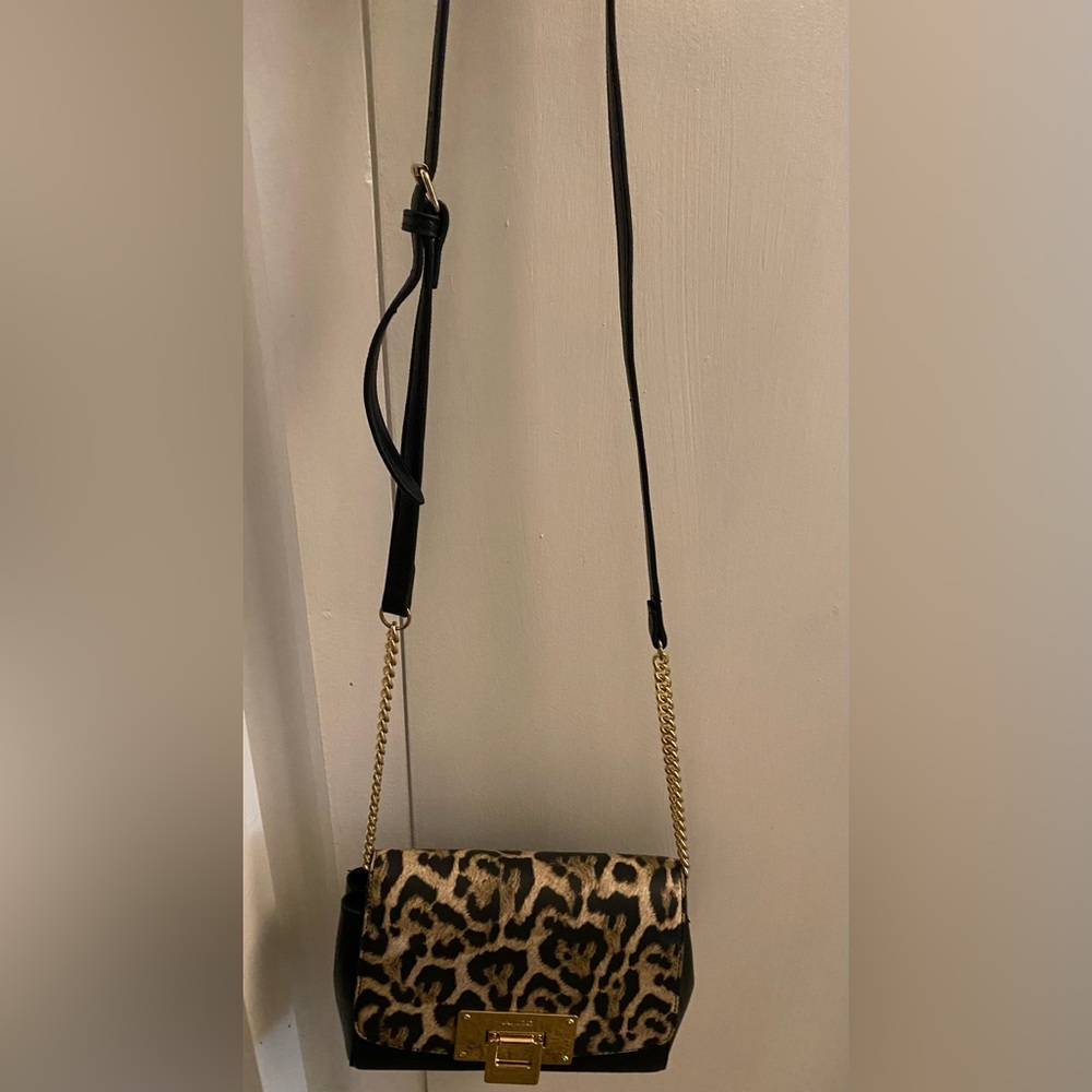 Aldo Small Black and Animal Print Shoulder Purse